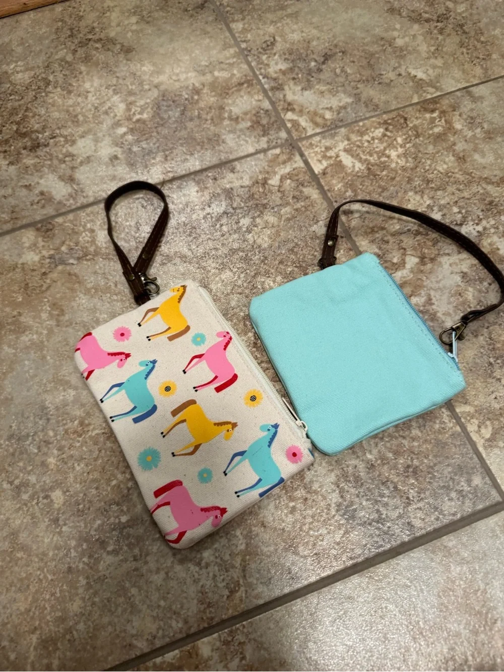 Kids Wristlet Set - Pastel Horse Print and Aqua 